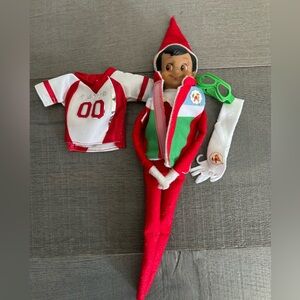 Elf on the Shelf Doll and Accessories: Football Jersey, Ski Vest, Scarf, Goggles
